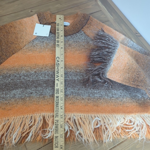 Zara NWT Fringed Cropped Striped Pullover Long Sleeve Sweater Orange - Picture 8 of 9